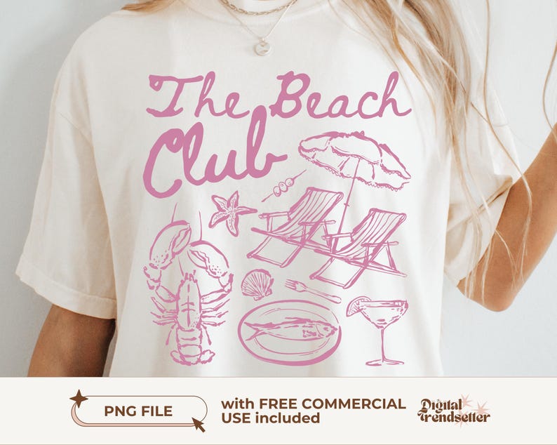 Soft Pink Coastal Tee Png Girly Summer Beach Shirt Design Trendy Fisherman Aesthetic T-shirt Png Retro Ocean Club Sublimation