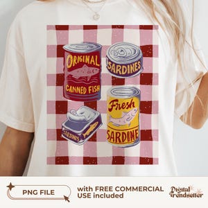 Retro Sardines Shirt Design Retro Canned Fish Tee Png Retro Fisherman Aesthetic Sublimation Png Retro Tinned Sardines Shirt Png Fish Tin Png