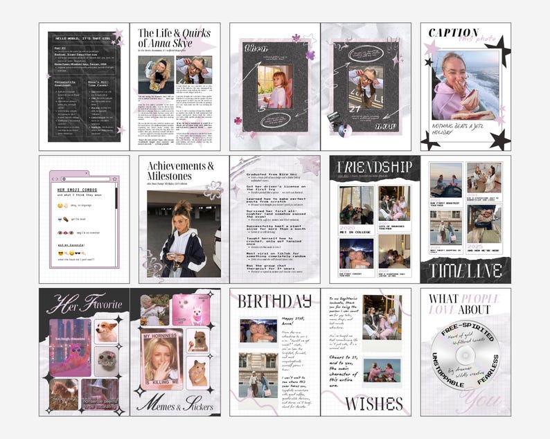 Retro Birthday Magazine Template editable in Canva, featuring custom cover and fun birthday spreads, perfect unique gift for best friend turning 18 or 21.