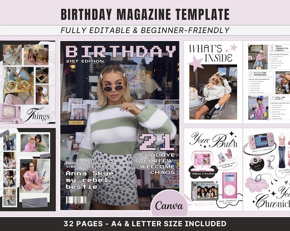 Birthday Magazine Template Canva Birthday Template 18th Birthday Girl Personalized Magazine Best Friend Magazine Custom 21st Birthday Gift