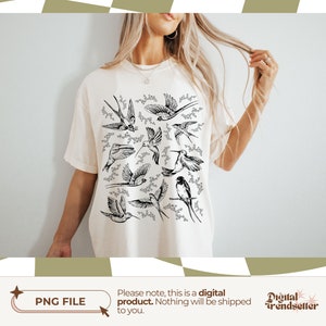 Cottagecore T-shirt Design Retro Nature Wild Bird Watchers Gift Hippie Birds Lover Gift