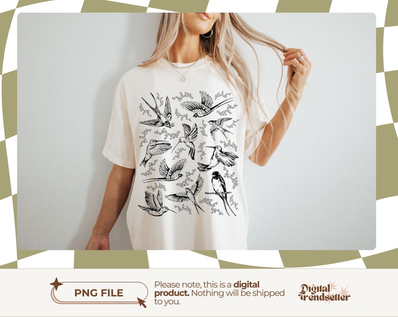 Cottagecore T-shirt Design Retro Nature Wild Bird Watchers Gift Hippie Birds Lover Gift