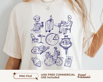 Diseño de camiseta PNG de viaje retro a París, ilustración de verano europea, sublimación, viaje de chicas, descarga digital