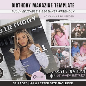 Birthday Magazine Template Best Friend Personalized Gift Retro Canva Template Custom Best Friend Gift 18th Birthday Gift 21st Birthday Girl