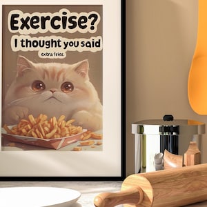 Funny Cat Fries Kitchen Print: Playful Foodie Wall Art (Digital Download)