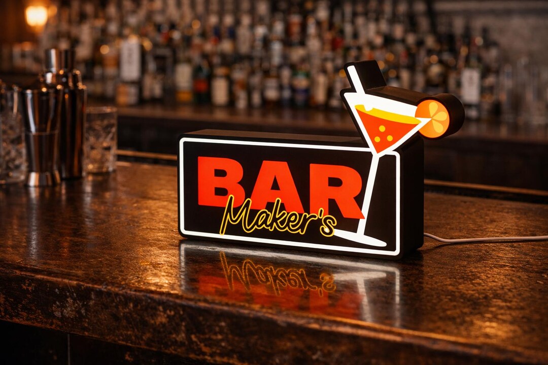 BAR Sign With Cocktail | LED Bar Decor for Home Bar | Cocktail Bar ...