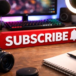 Placa de inscrição impressa em 3D, decoração de mesa para YouTuber, placa para estúdio de criador de conteúdo, adereço de fundo para transmissões ao vivo, presente para vlogger.
