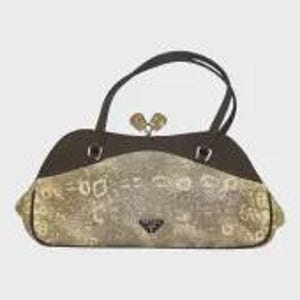 Prada Lizard & Brown Satin Top Handle Bag with Kiss Lock Closure Double Handles