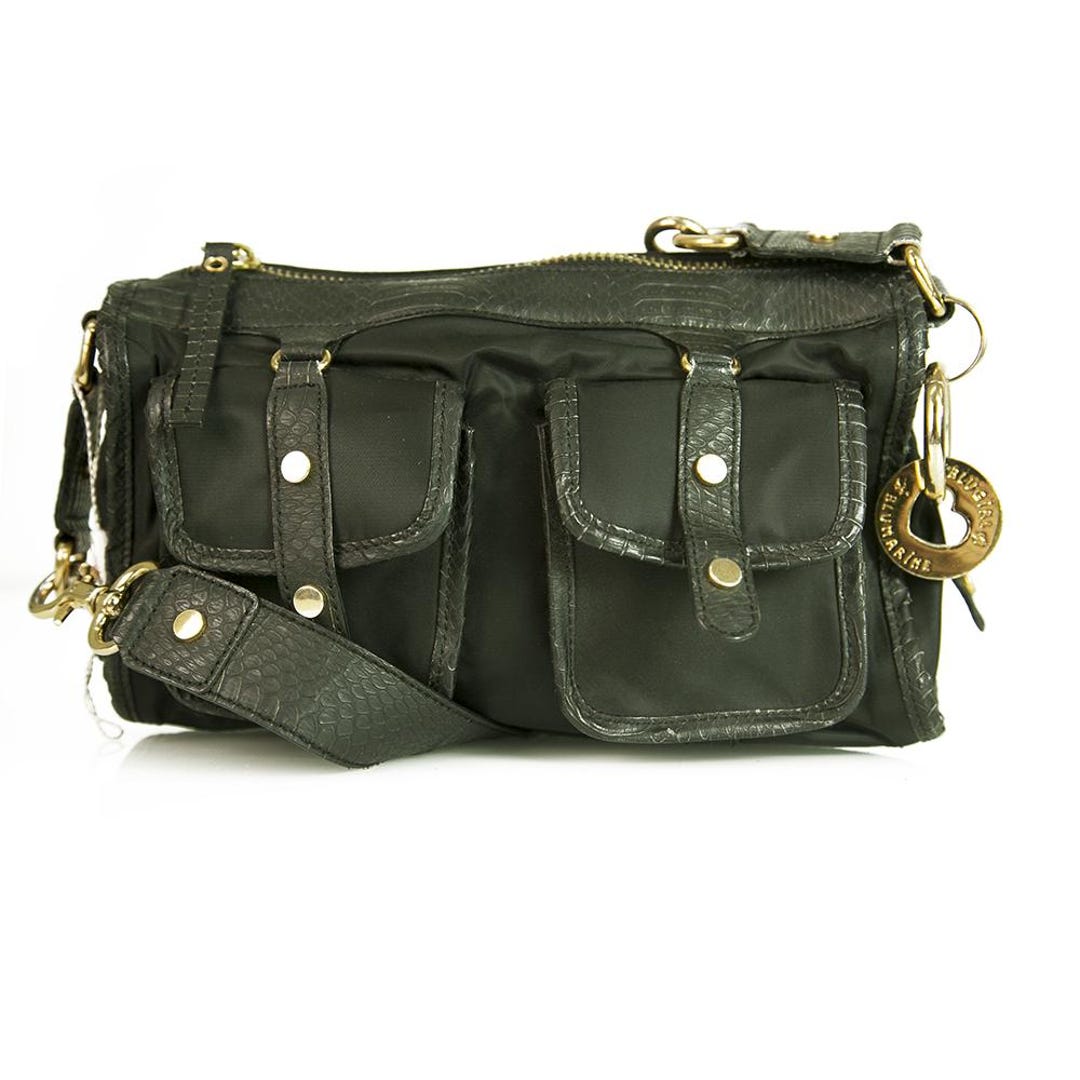 BLUGIRL BLUMARINE ハンドバッグ Blugirl Blumarine Black Canvas Snake Embossed Leather Trim