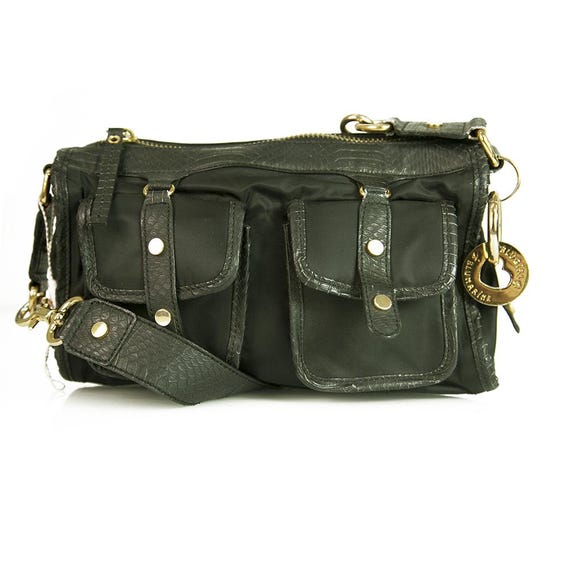 BLUGIRL BLUMARINE ハンドバッグ Blugirl Blumarine Black Canvas Snake Embossed Leather Trim