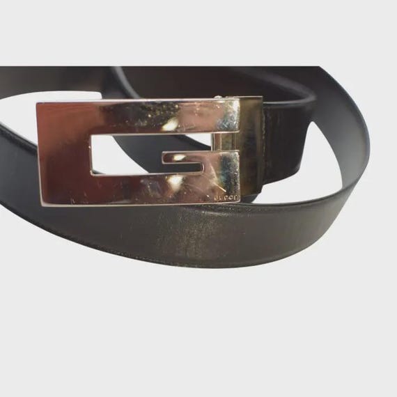 Gucci Black Leather Large G Monogram Silver Tone Buckle  display picture 2