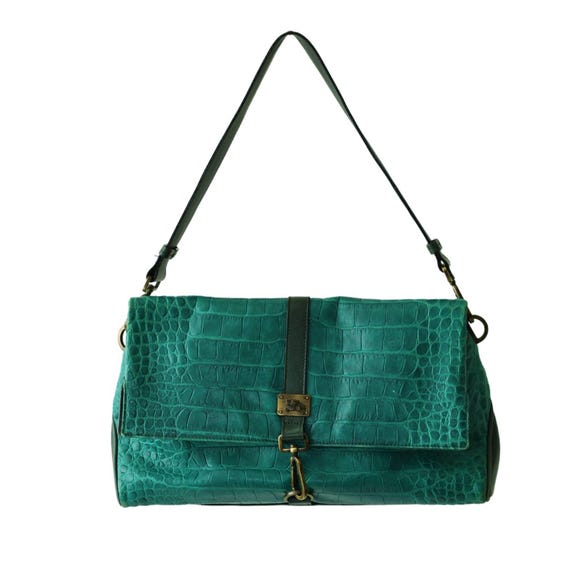 Burberry Green Crocodile Embossed Leather Fold Over Handbag Shoulder Bag W. Clip Etsy Ireland
