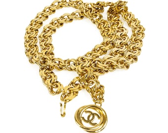 Chanel Vintage Single Strand Gold tone Chain Tag & CC Drop Belt adjustable