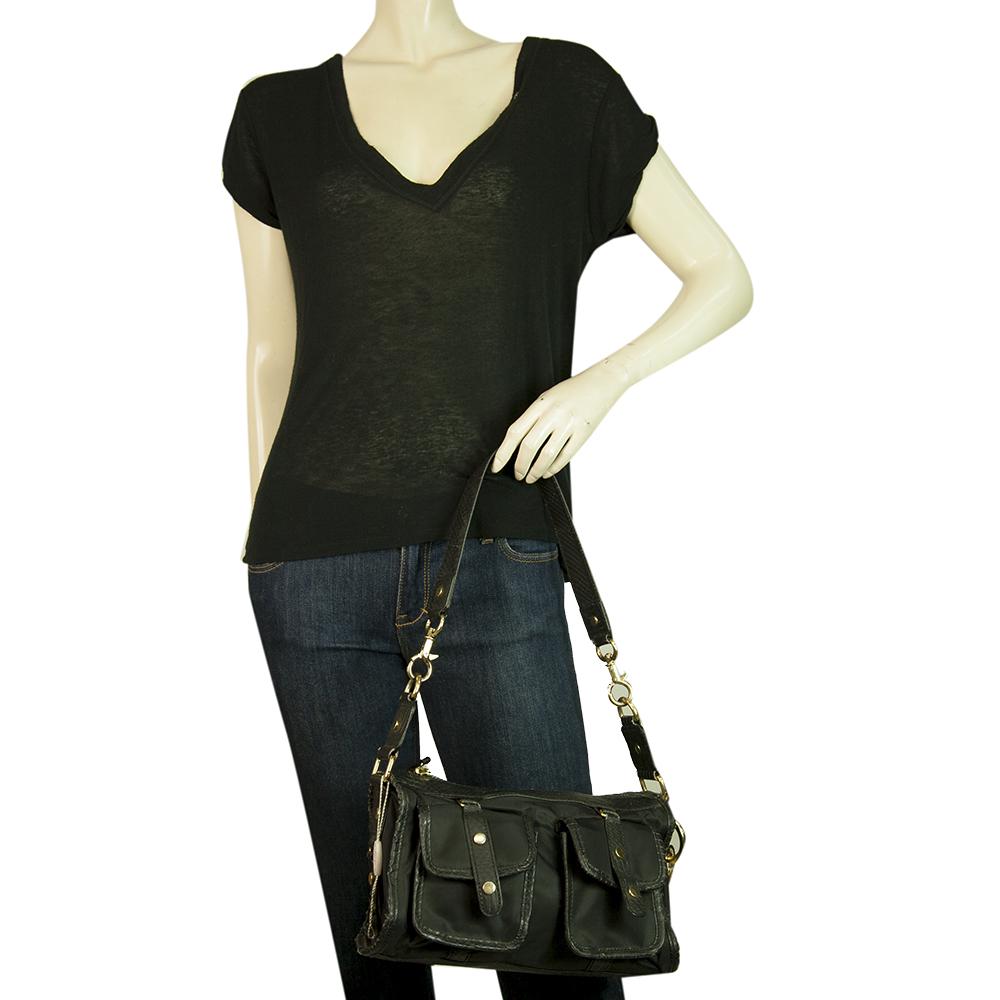 BLUGIRL BLUMARINE ハンドバッグ Blugirl Blumarine Black Canvas Snake Embossed Leather Trim