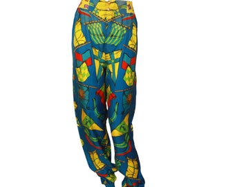 GIANNI VERSACE silk trousers Flags print size IT 46 from S/S 1993, Miami collection