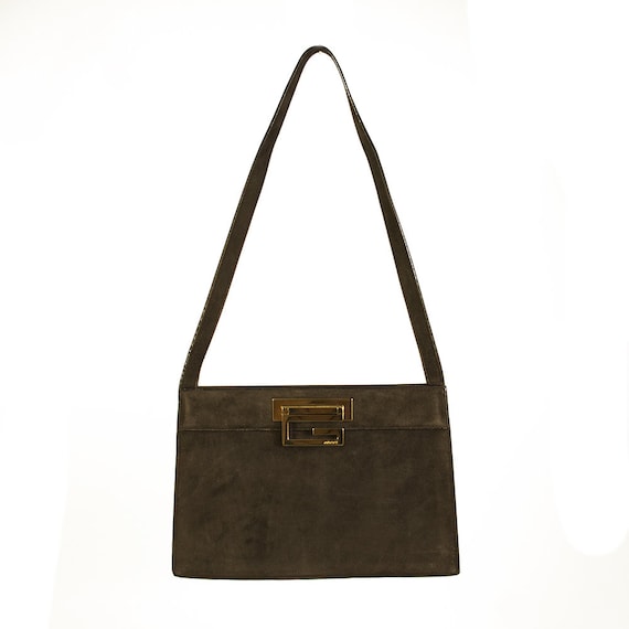 GUCCI vintage brown suede leather small handbag w… - image 2