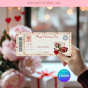 Vale de regalo para San Valentín / Boleto de San Valentín personalizable / Plantilla de vale de regalo de descarga instantánea / Plantilla de vale imprimible