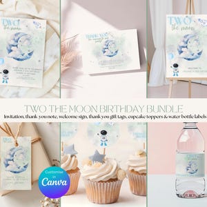 Two the Moon 2nd Birthday Party Bundle: Space Theme Invitation & Decor (Digital Download)