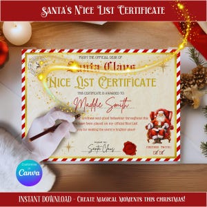 Certificato personalizzato di lista dei buoni / Ricordo di Babbo Natale per bambini / Certificato stampabile del Polo Nord / Download immediato