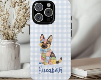 Personalisierte Schäferhund Hund Gingham Patchwork Handyhülle