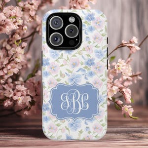 Custom Monogram iPhone Case Personalized Preppy Grandmillennial Floral Phone Case for iPhone 16, 15, 14 Pro 13 Pro Max 12 Mini Plus 11