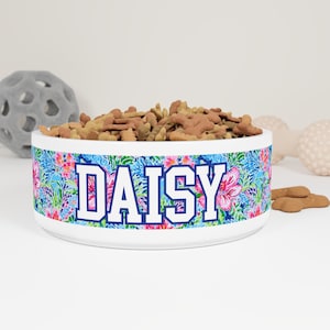 Preppy Floral Pet Food Bowl Dog Gift Cat Bowl Personalized Pet Gift Water Bowl Custom Dog Bowl With Name Small Pet Bowl & Large Pet Bowl
