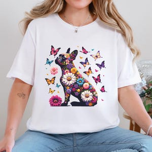 Chemise fleurs sauvages bouledogue français, col rond floral pour amoureux des chiens Frenchie, pull botanique de maman Frenchie, cadeau pour propriétaire de bouledogue français