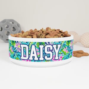 Preppy Floral Pet Food Bowl Dog Gift Cat Bowl Personalized Pet Gift Water Bowl Custom Dog Bowl With Name Small Pet Bowl & Large Pet Bowl