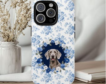 Weimaraner Hund Porträt Handyhülle, Blumen Vintage Rahmen