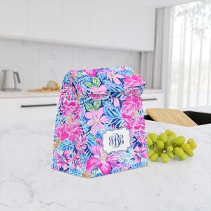Personalized Preppy Floral Insulated Lunch Tote, Monogrammed Lilly P Inspired Lunch Bag Tote, Custom Name Lunch Box,Teacher&#39;s Gift Lunch Bag