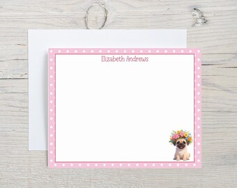 Set di biglietti di auguri personalizzati a forma di carlino, biglietti di ringraziamento personalizzati per cani