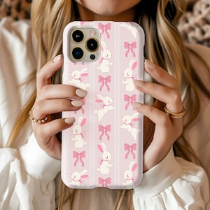 Cute Rabbit Phone Case, Coquette Easter Bunny Phone Cover For iPhone 16 15 14 Pro Max Plus X Pixel 9, Galaxy S24 S23 S22 S20 Ultra