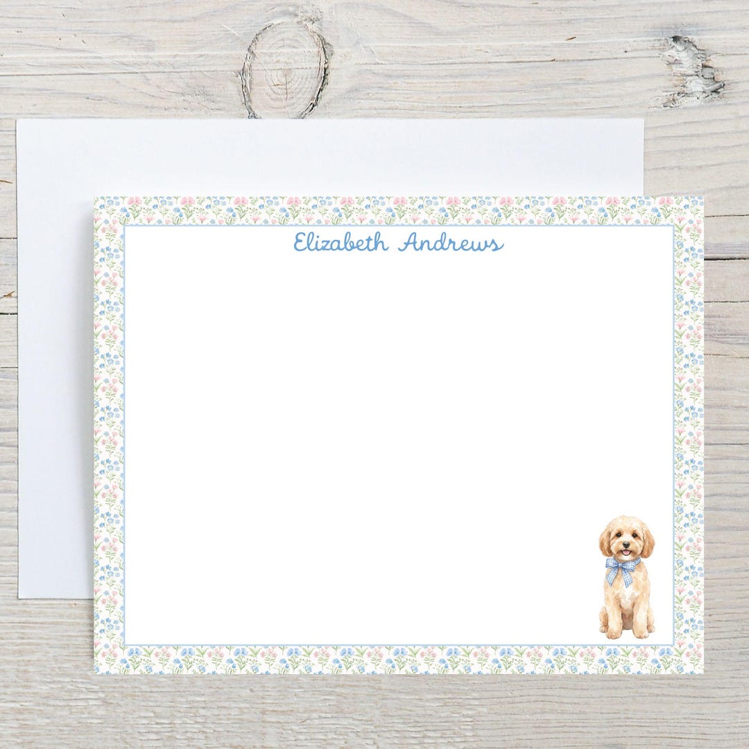 Custom Cavapoo Dog Note Cards, Personalized Dog Notecard Set, Dog Thank ...