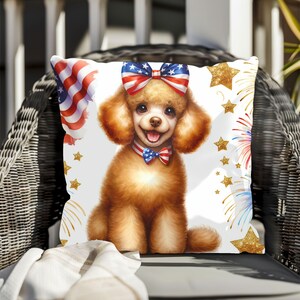 Patriotic Poodle Pillow Americana Pet Decor, Square Pillow for Dog Lovers, Independence Day Home Decor, Dog Pillow, Animal Lover Gift