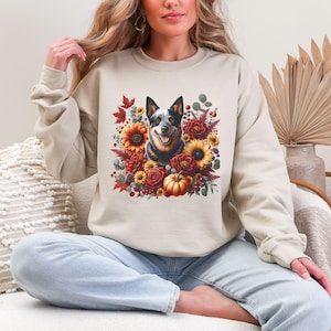 Australian Cattle Dog Wildflowers Shirt, Floral Heeler Dog Lover Crewneck, Botanical Heeler Mom Pullover, Gift for Blue or Red Heeler Owner