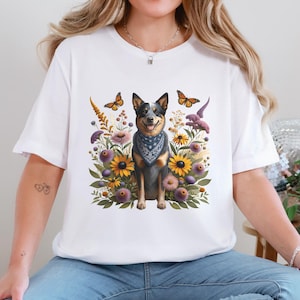 Australian Cattle Dog Wildflowers Shirt, Floral Heeler Dog Lover Crewneck, Botanical Heeler Mom Pullover, Gift for Blue or Red Heeler Owner