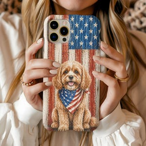 Patriotic Cavapoo Dog with American Flag Bandana Phone Case for iPhone Samsung Galaxy and Google Pixel