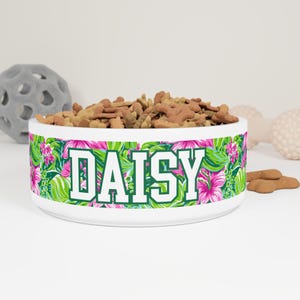 Preppy Floral Pet Food Bowl Dog Gift Cat Bowl Personalized Pet Gift Water Bowl Custom Dog Bowl With Name Small Pet Bowl & Large Pet Bowl