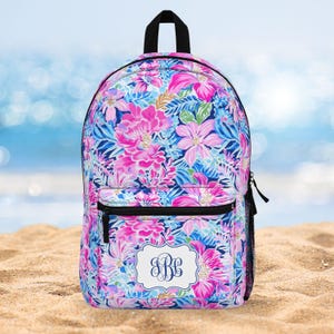 Preppy Backpack Cute Monogrammed Backpack Trendy Floral Backpack for Girls Custom and Personalized Lilly P Inspired Backpack Back to School