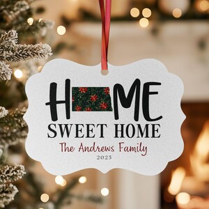 North Dakota State Ornament, Custom Home Sweet Home Ornament, Metal Ornament, Christmas Tree Ornaments, Metal State Ornament, Tree Décor