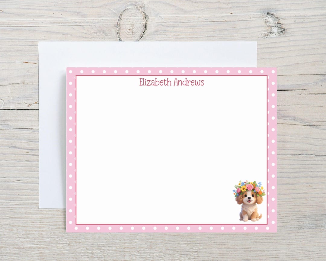 Personalized Cavapoo Note Card Set, Custom Floral Dog Thank You Cards ...