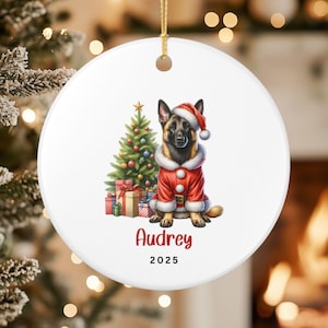 Custom Belgian Malinois Christmas Ornament, Personalized Belgian Malinois Ornament, Belgian Malinois Gift, Dog Keepsake, Dog Name Ornament