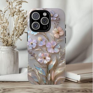 Wildflower Stained Glass Effect Phone Case, Floral 3D Mosaic Tough Case, Stained Glass Pearl Effect with Flowers, Case for iPhone Samsung