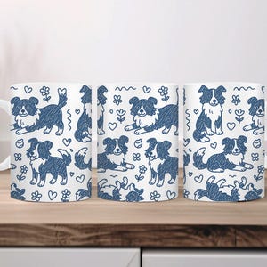Border Collie Dog Hand-Drawn Coffee Shop Doodles Mug - Trending Gift for Coffee Lovers