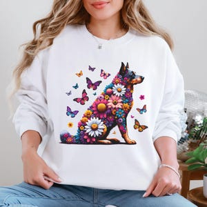 Australian Cattle Dog Wildflowers Shirt, Floral Heeler Dog Lover Crewneck, Botanical Heeler Mom Pullover, Gift for Blue or Red Heeler Owner