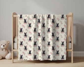 Scottish Terrier Baby Decke, rosa Welpe mit Blumenmuster Kinderzimmer Dekor