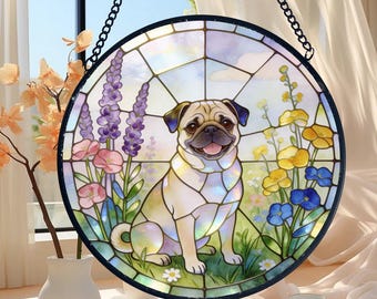 Personalized Pug Stained Glass Suncatcher, Dog Memorial Design