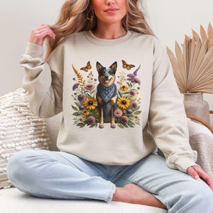 Australian Cattle Dog Fall Wildflowers Shirt, Floral Heeler Dog Lover Shirt, Botanical Heeler Mom Pullover,Gift for Blue or Red Heeler Owner