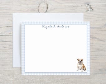 Personalisierte Englisch Bulldogge Note Card Set, Benutzerdefinierte Gingham Hund Dankeskarten