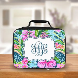Personalized Preppy Floral Insulated Lunch Tote, Monogrammed Lilly P Inspired Lunch Bag Tote, Custom Name Lunch Box,Teacher&#39;s Gift Lunch Bag